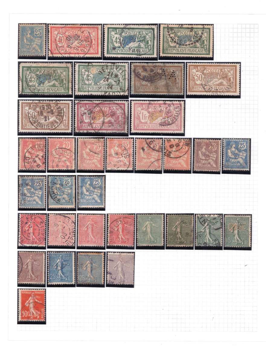 France, selection of USED stamps on Album sheets x 6, See pics