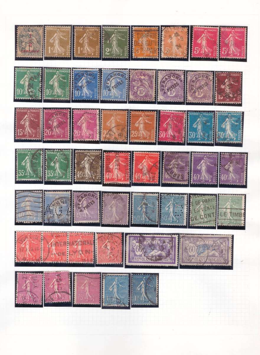 France, selection of USED stamps on Album sheets x 6, See pics