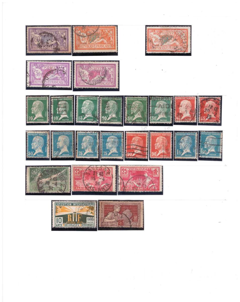 France, selection of USED stamps on Album sheets x 6, See pics