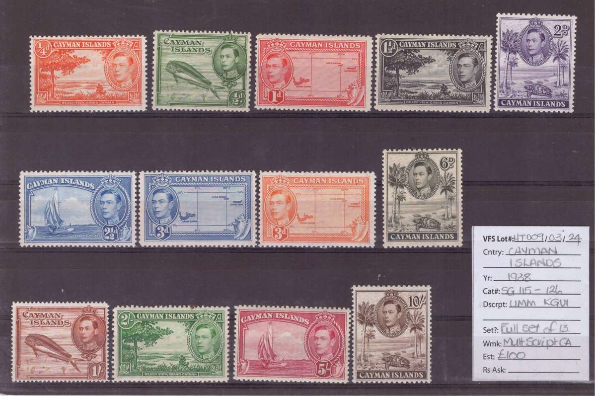 Cayman Islands, 1938, UMM, KGVl, SG 115-126, Full set of 13, CV £100/R2400, 12 of set  UMM, 3d MLH