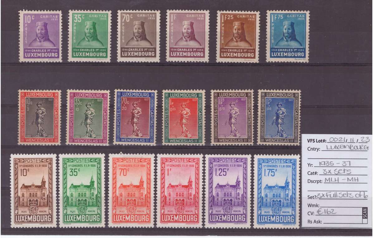 Luxembourg Stamps, 1935-37, MLH-MH, 3 x full sets of 6@, CV 162/R3434
