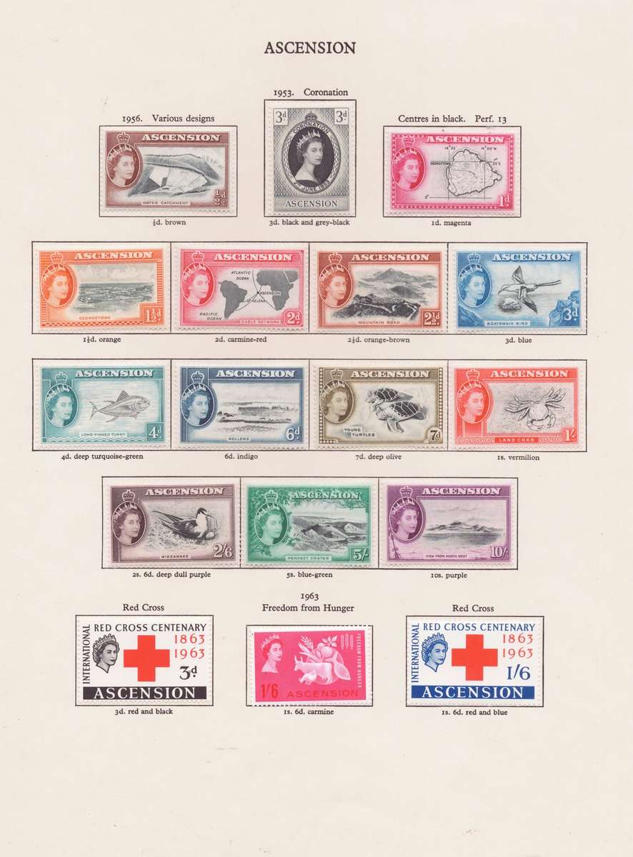 Ascension, stamps on sheet, 1953-63, QEll, Various designs, CV £150/R3525, *perfs not checked
