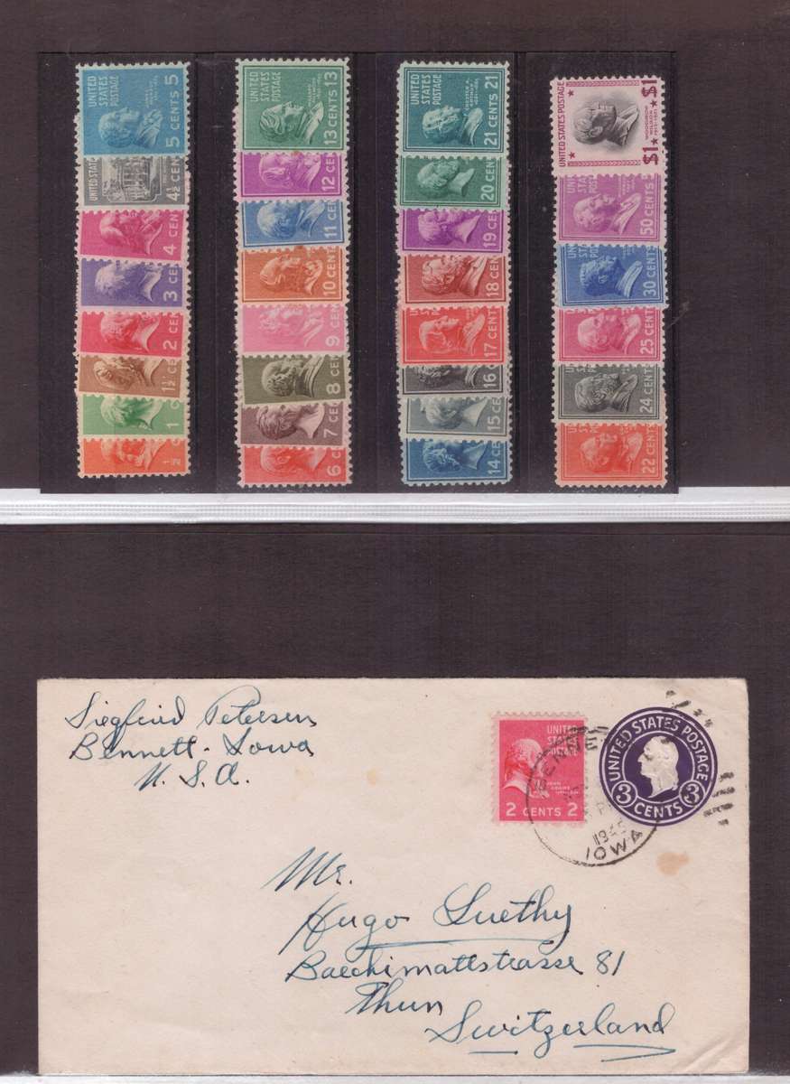 USA - Presidential Series Stamps, 1938 & Envelope 1945, SG 799-828
