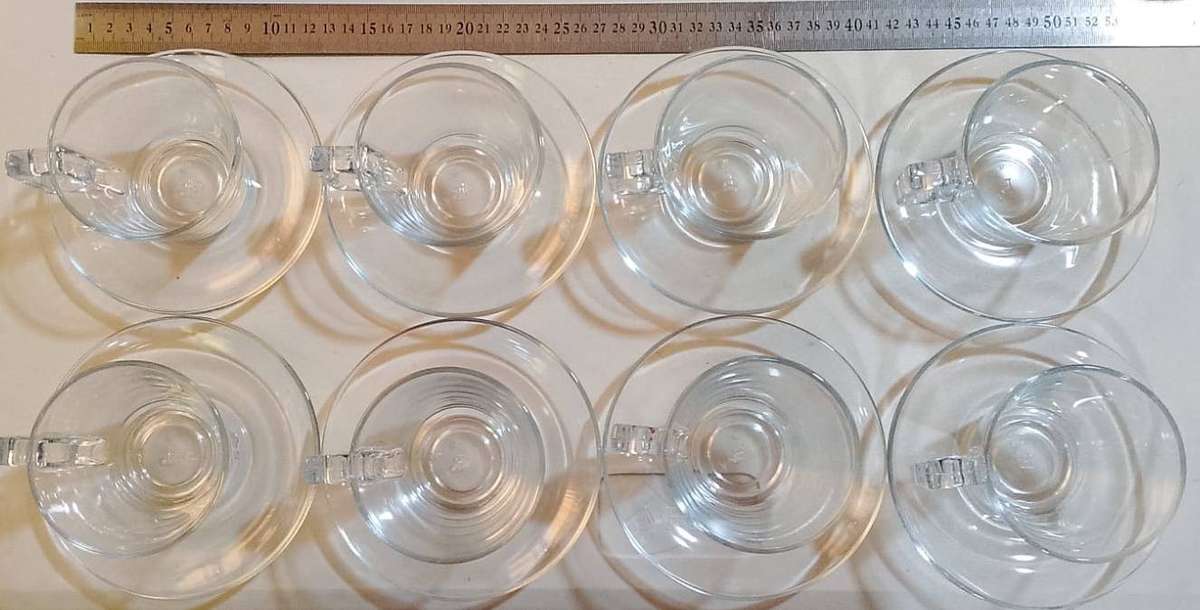 Lot of 8 Glass Cups and Saucers
