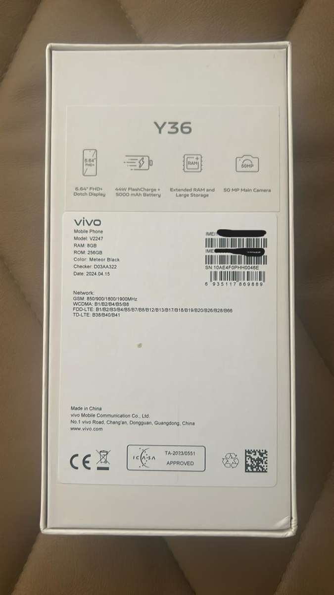 Vivo | Y36 | Black | 256GB | Dual Sim | New Open Box