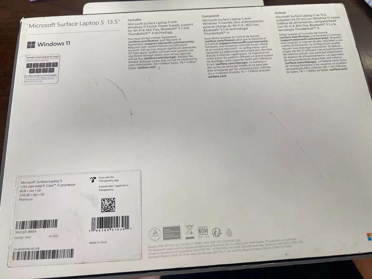 As New | Microsoft Surface Laptop 13.5' 2K Touch Display 12th Gen i5, 8GB Ram, 256SSD | Boxed