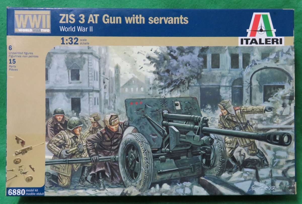 **Italeri**Model kit**WWII - ZIS 3 AT Gun & Servants (6 figures/15 Parts)**Vintage**Scale 1/32**