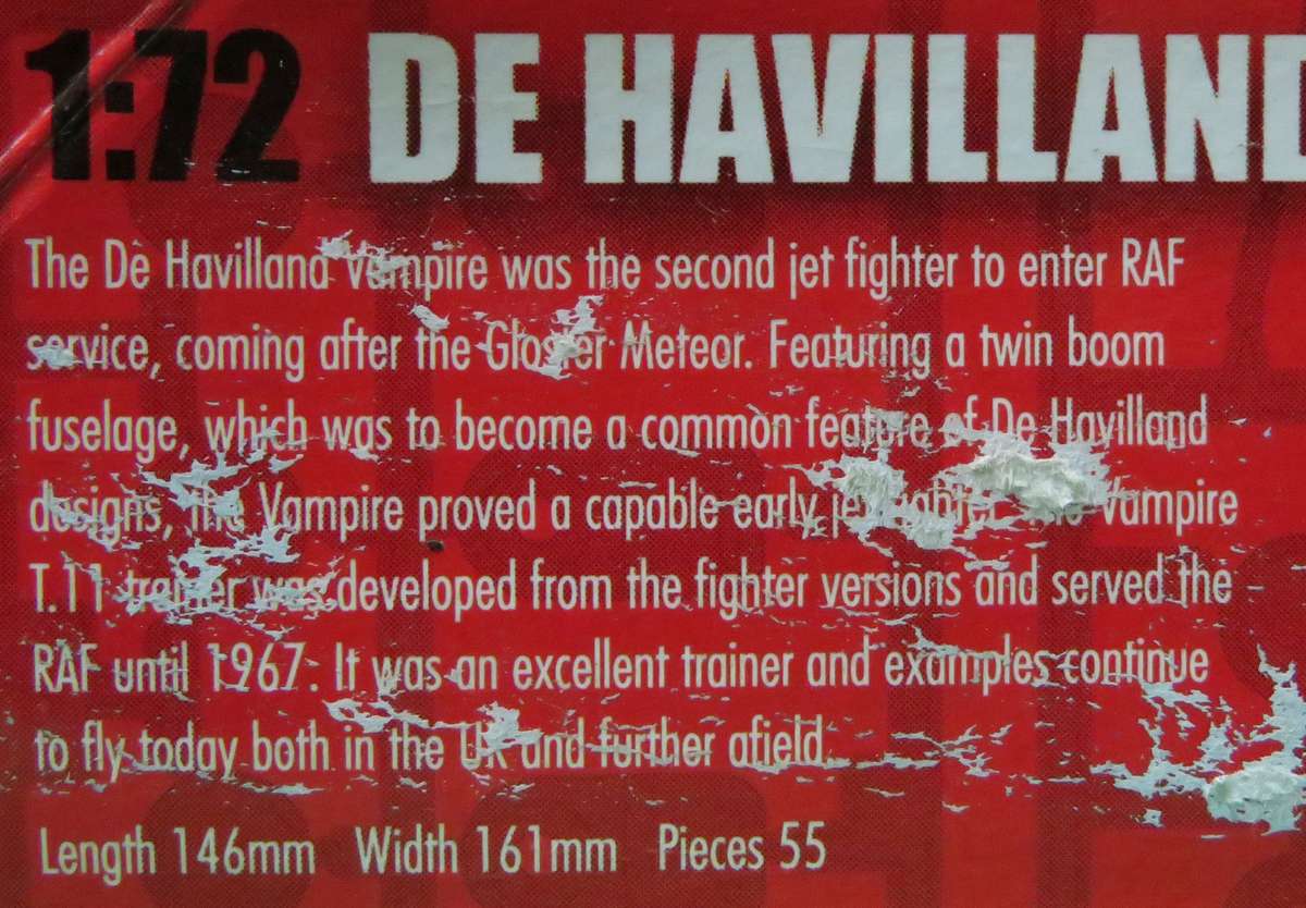 **Airfix**Model kit**De Havilland Vampire T.11**Scale 1:72**Box still sealed**