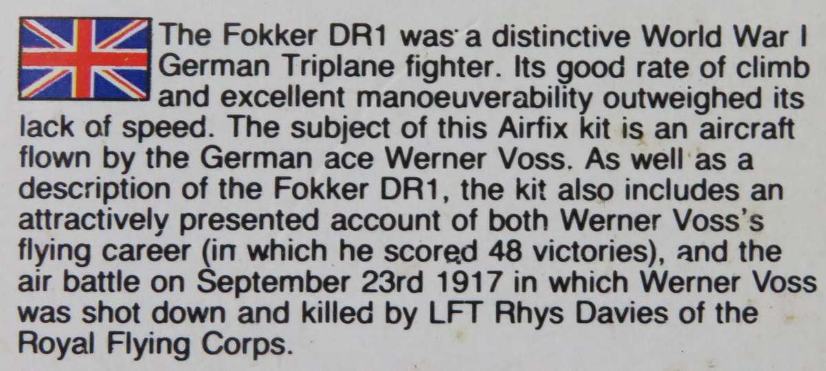 **Airfix**Model Kit**WWI Fokker DR1 Triplane - 1917**Vintage**Scale 1/72**Special Edition**