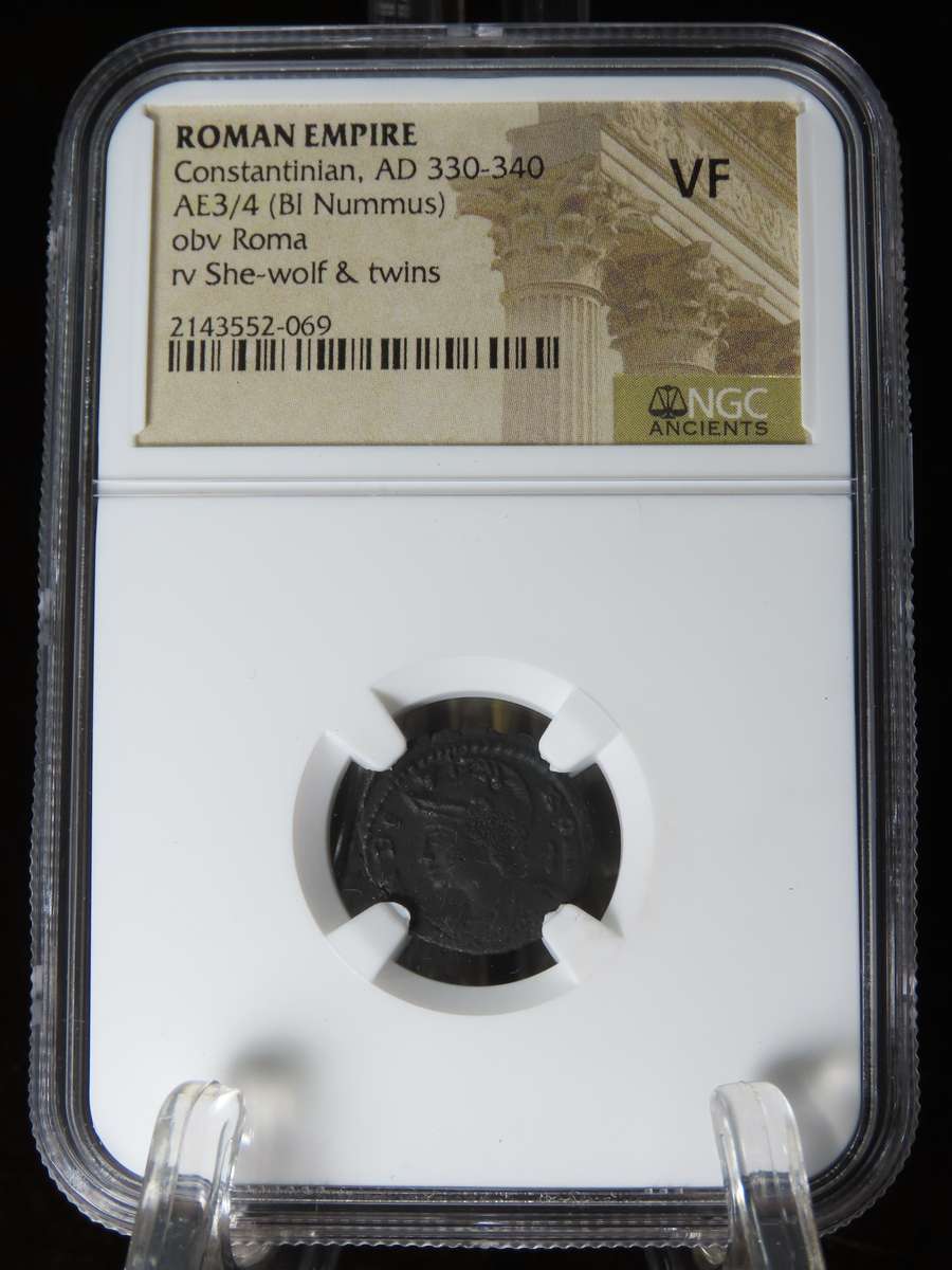 Constantinian, 330 - 340 AD, Wolf Nursing Romulus and Remus, NGC VF, Ancient Rome, Roman Coin