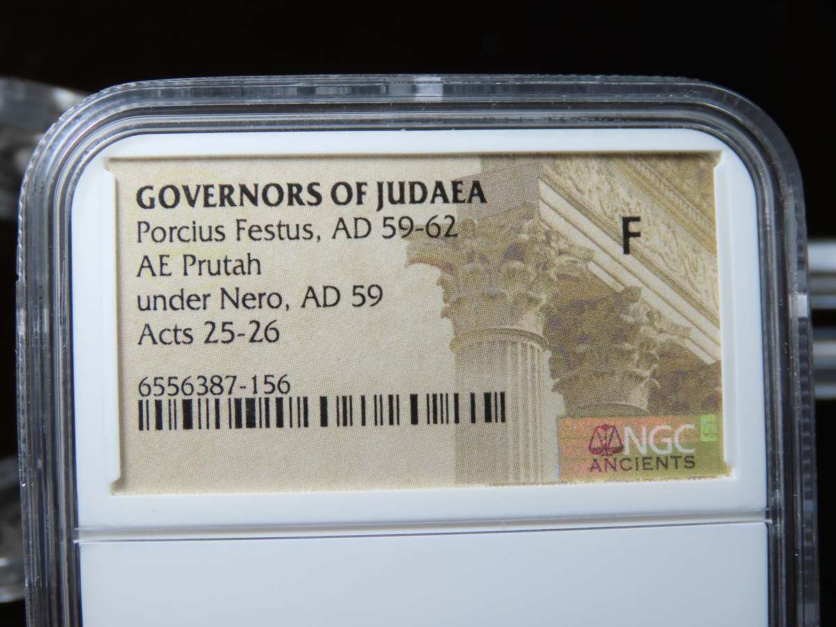 Ancient Judaea Prutah Coin, 59 - 62 AD, Governor Porcius Festus Under Nero, Coins of the Bible