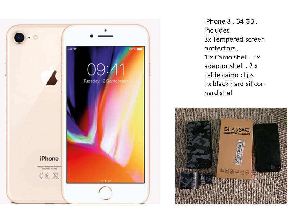 iPhone 8 64GB Gold  ,includes many accessories