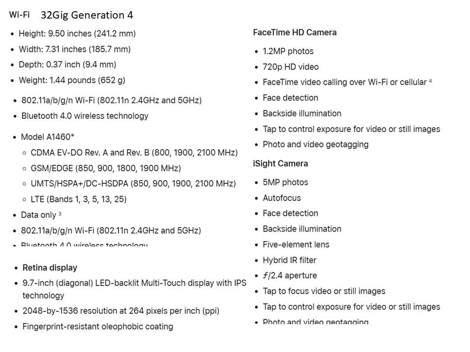 Apple iPad 4 Wifi  10" 32 GIG