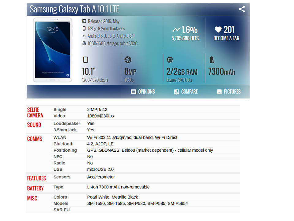 Samsung Tablet 10,1 2016 32G with S pen