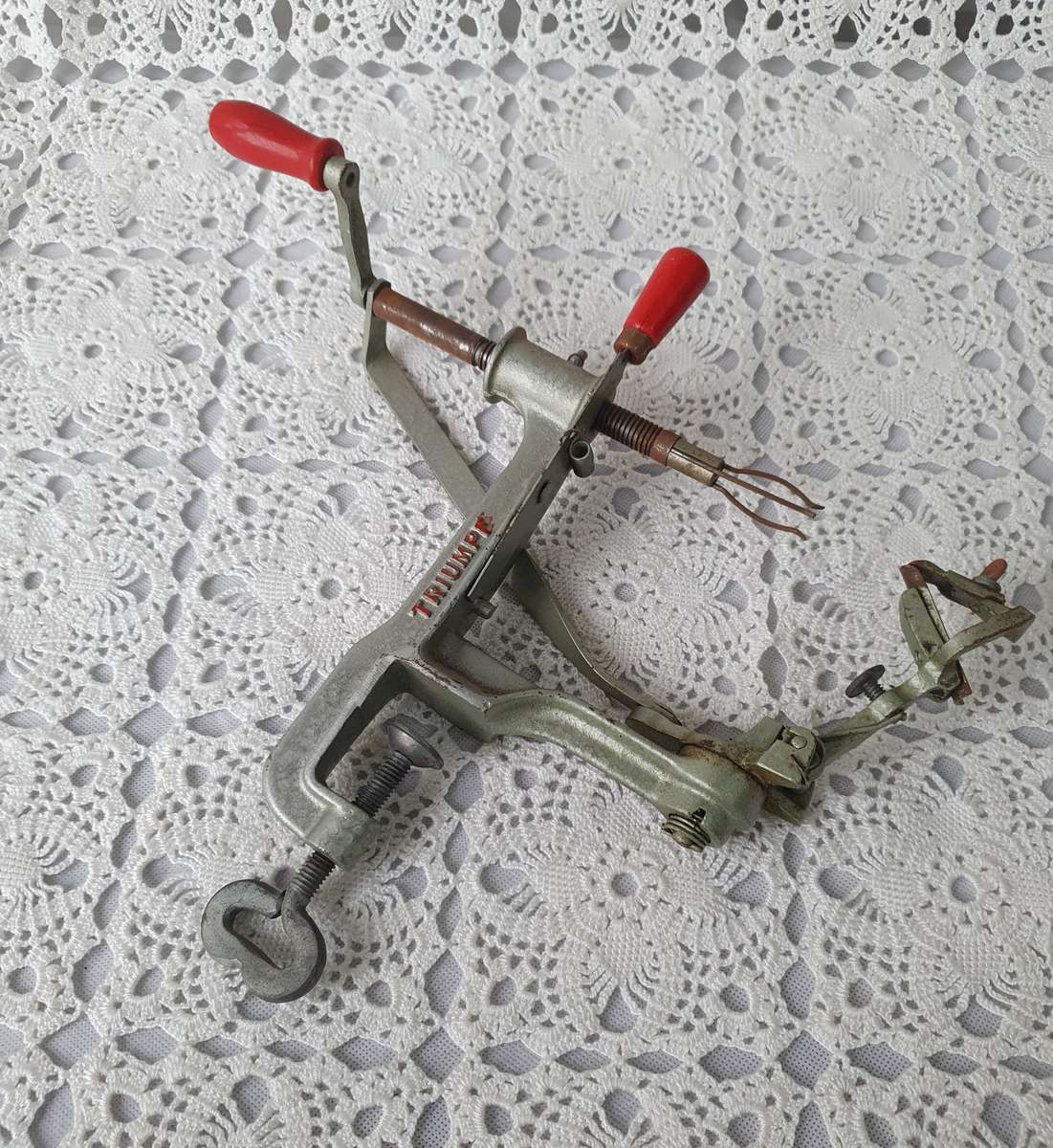 Vintage Kitchenware Bundle, 2 Apple Corers, Milk Glass Jug, Enamel Cup, Silverplated Gemstone Teaspo