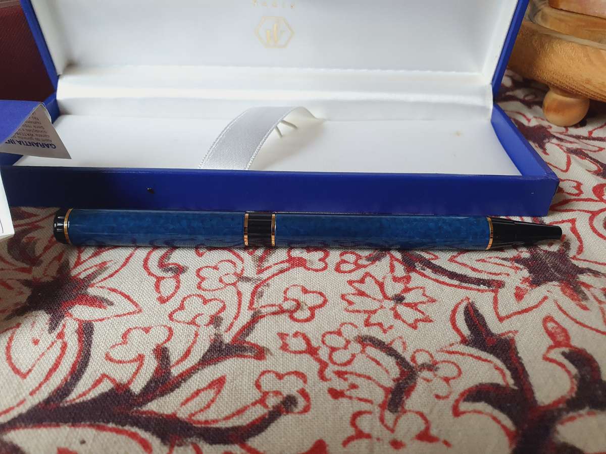 Vintage Waterman Dark Blue Marble Fountain Pen in Box with Book (Personalized) Paris Made