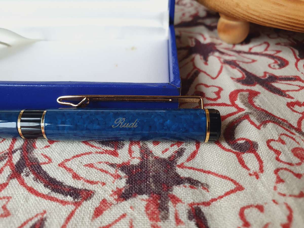Vintage Waterman Dark Blue Marble Fountain Pen in Box with Book (Personalized) Paris Made