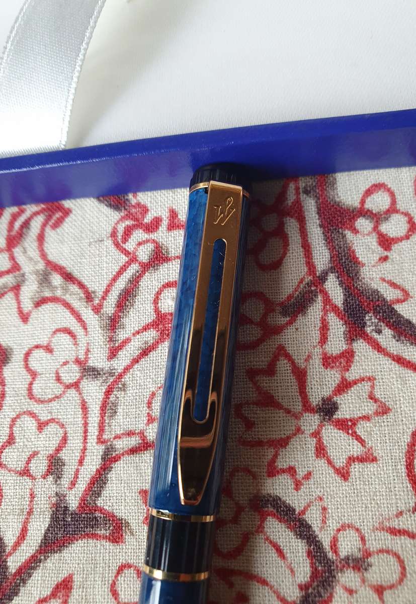 Vintage Waterman Dark Blue Marble Fountain Pen in Box with Book (Personalized) Paris Made