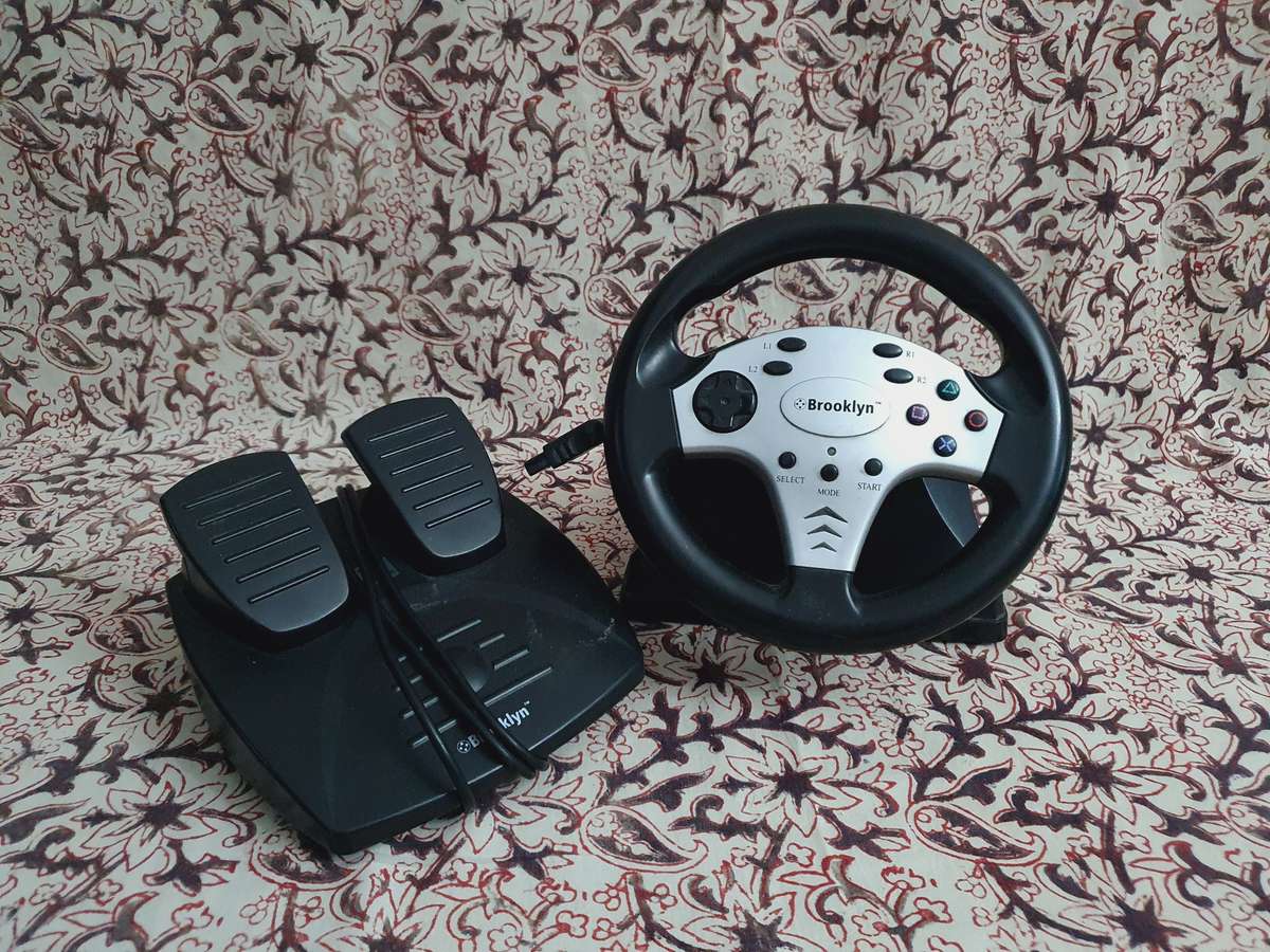 PS2 Console with Controller, Racing Streering Wheel & Peddles
