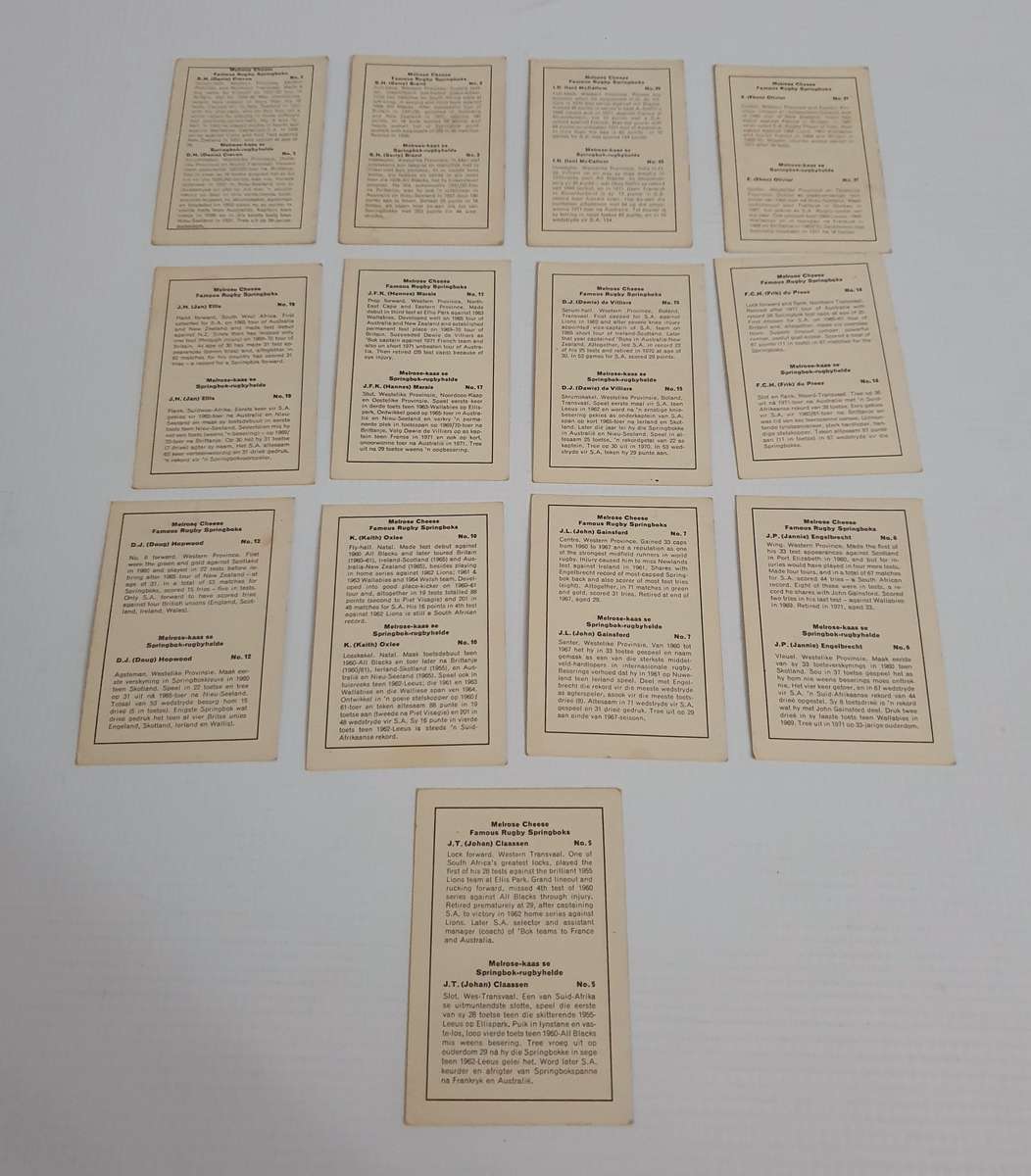 Vintage Melrose Cheese Famous Rugby Springboks Collectible Cards 13x
