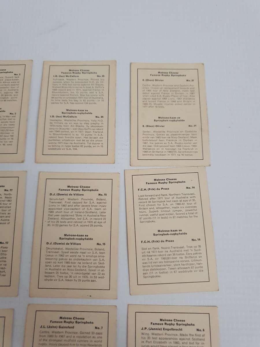 Vintage Melrose Cheese Famous Rugby Springboks Collectible Cards 13x