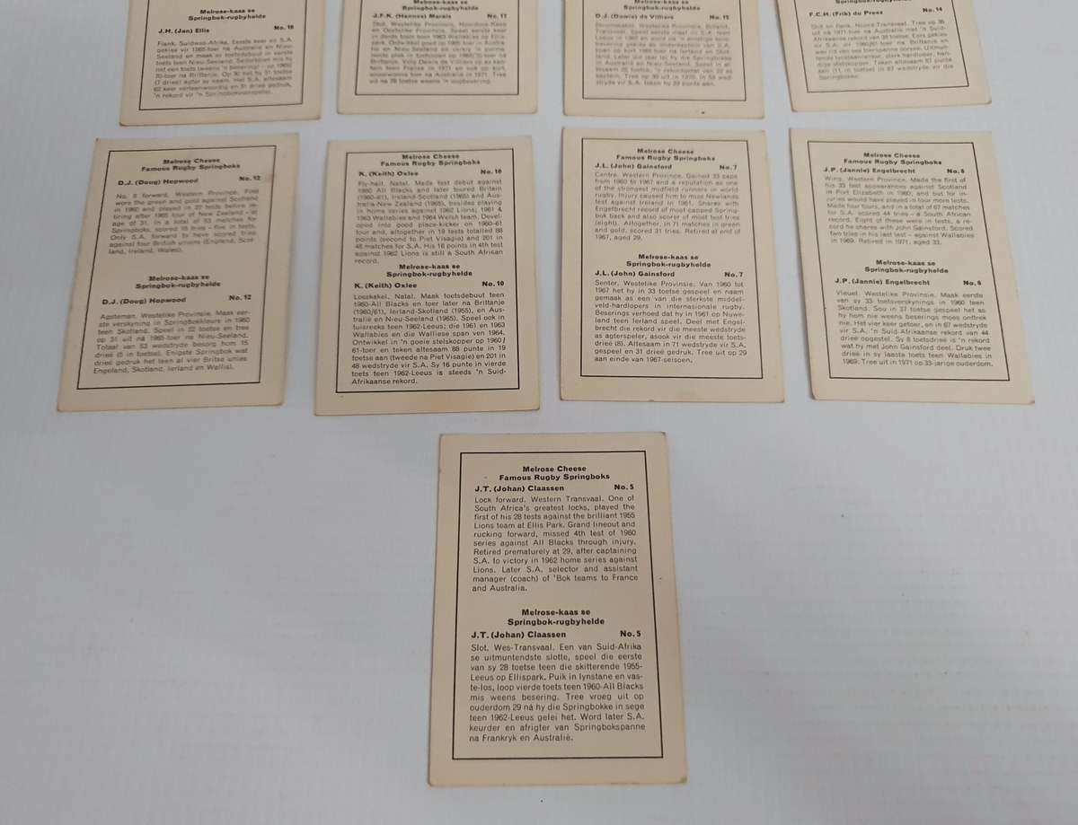 Vintage Melrose Cheese Famous Rugby Springboks Collectible Cards 13x