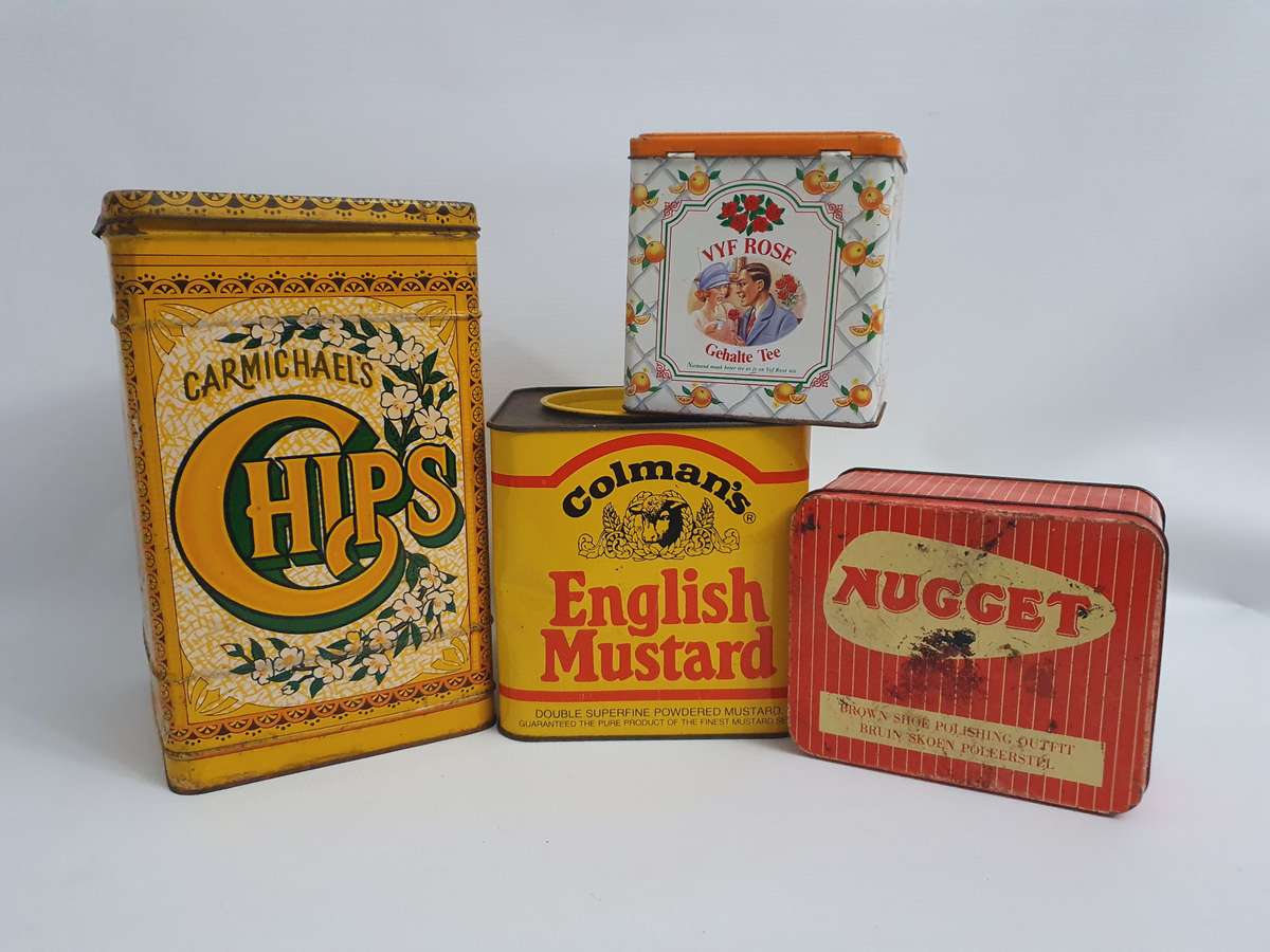 Car Michael's Chips, Colmans English Mustard, Five Roses Tea & Nugget Tins