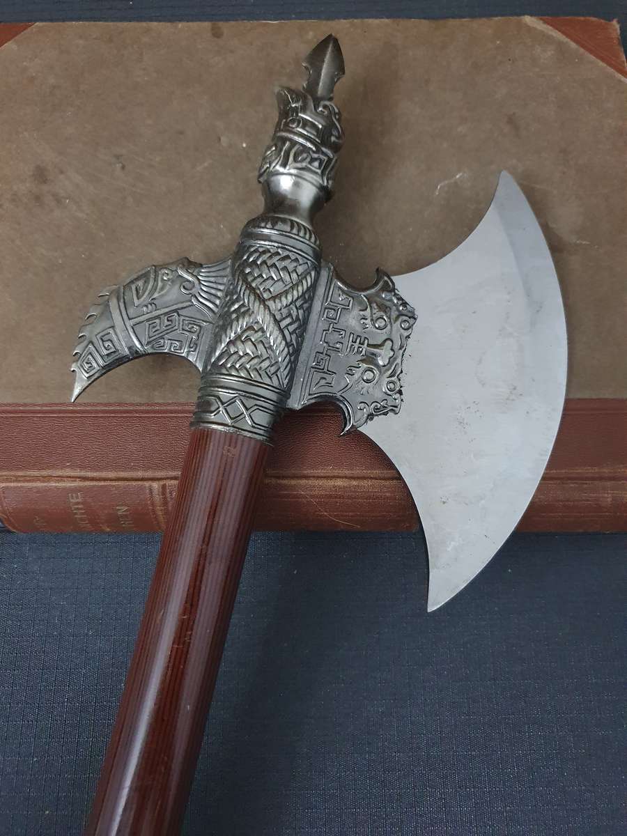 Chinese Styled Metal Battle Axe Wall Hanging Display