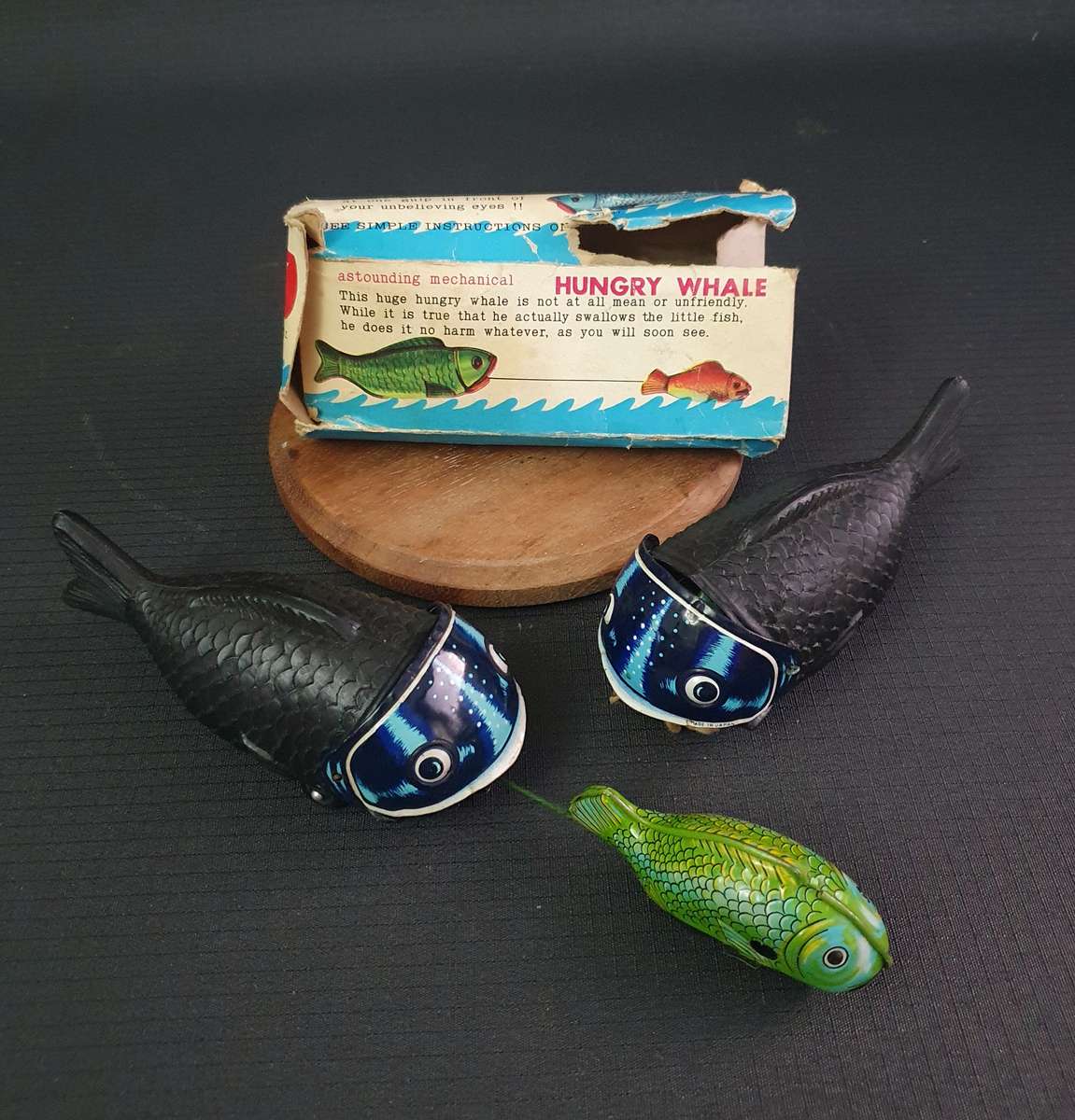 Vintage Hungry Whale Plastic & Metal Toys with 1 Box