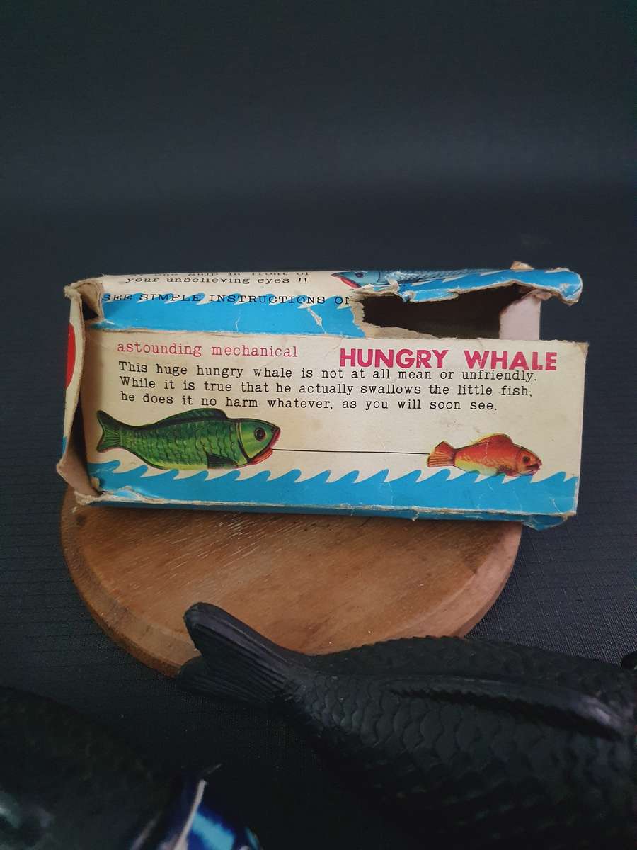 Vintage Hungry Whale Plastic & Metal Toys with 1 Box