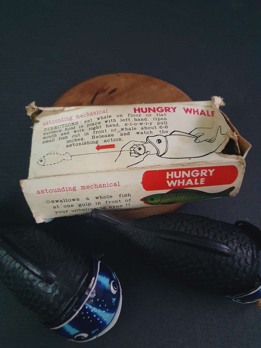 Vintage Hungry Whale Plastic & Metal Toys with 1 Box