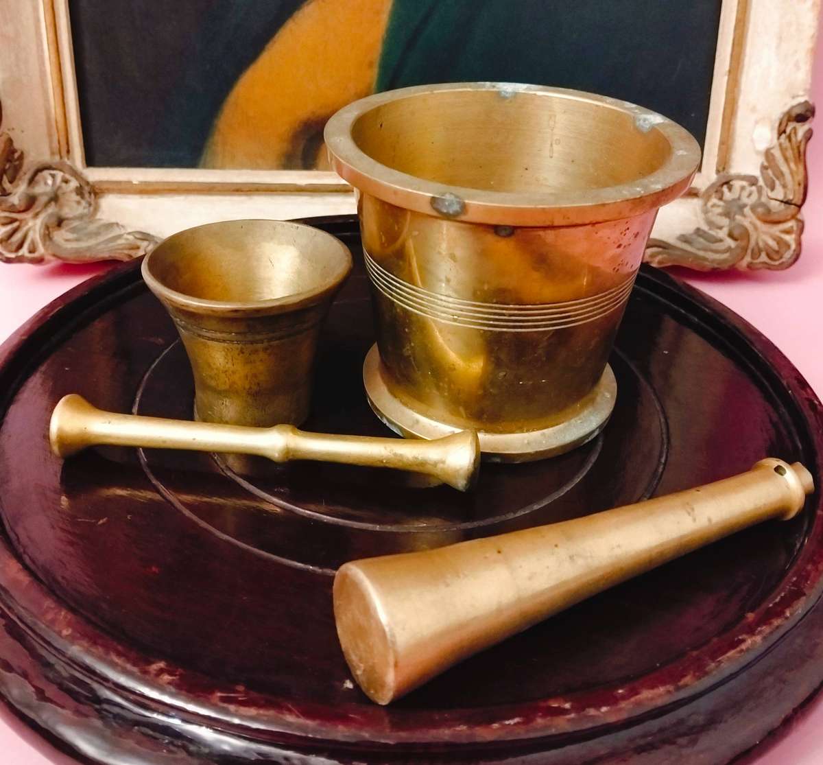 Vintage Solid Brass Mortar & Pestle 2x SetSet