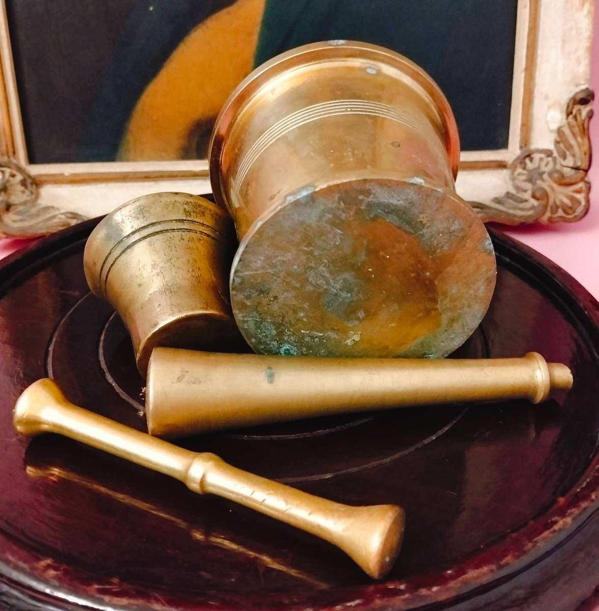 Vintage Solid Brass Mortar & Pestle 2x SetSet