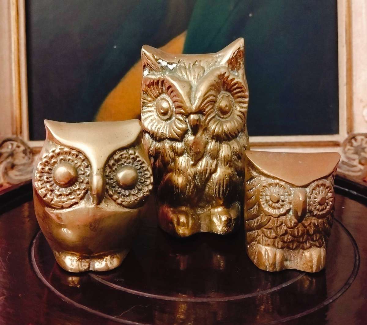 Vintage Solid Brass Owl Collection 3x
