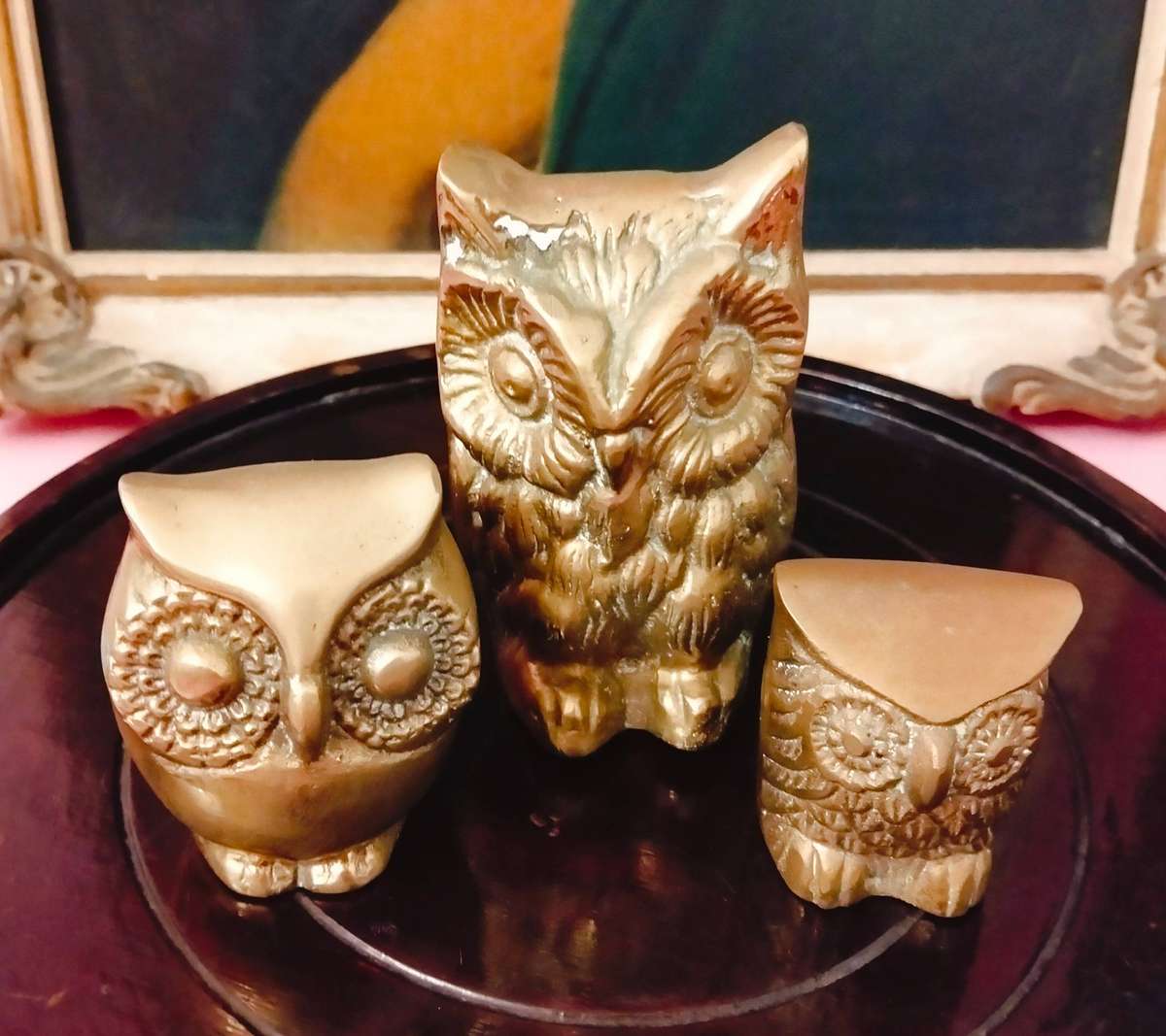 Vintage Solid Brass Owl Collection 3x