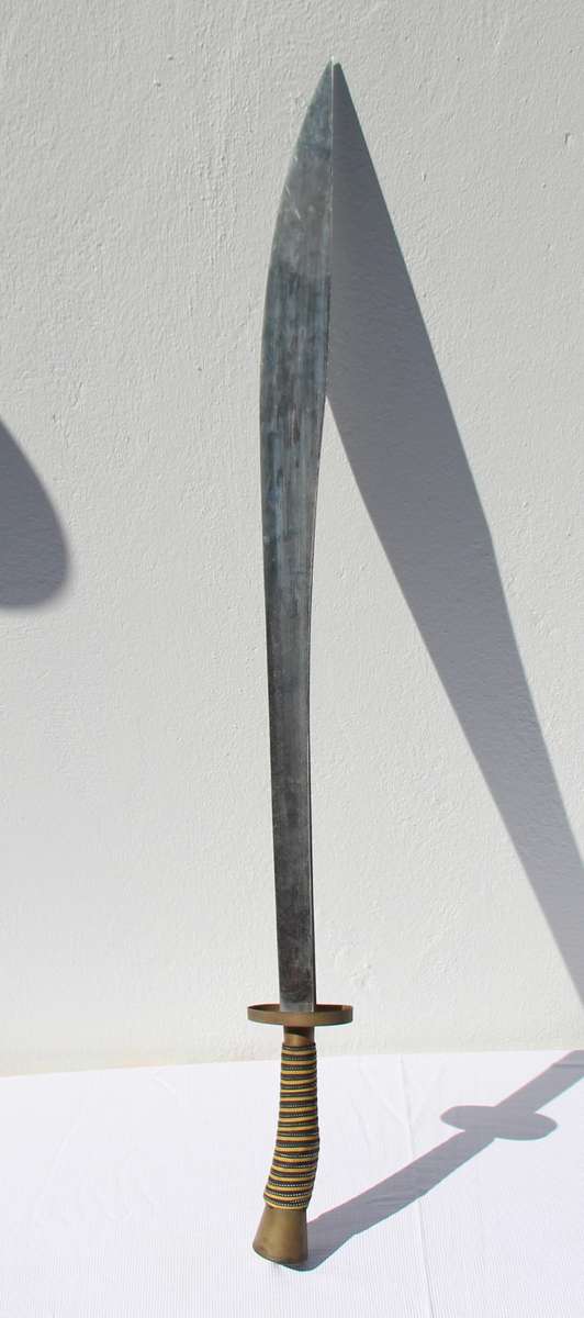 Vintage Chinese Oxtail Saber Metal Sword with Brass Handle