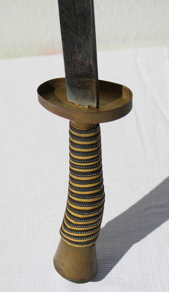 Vintage Chinese Oxtail Saber Metal Sword with Brass Handle