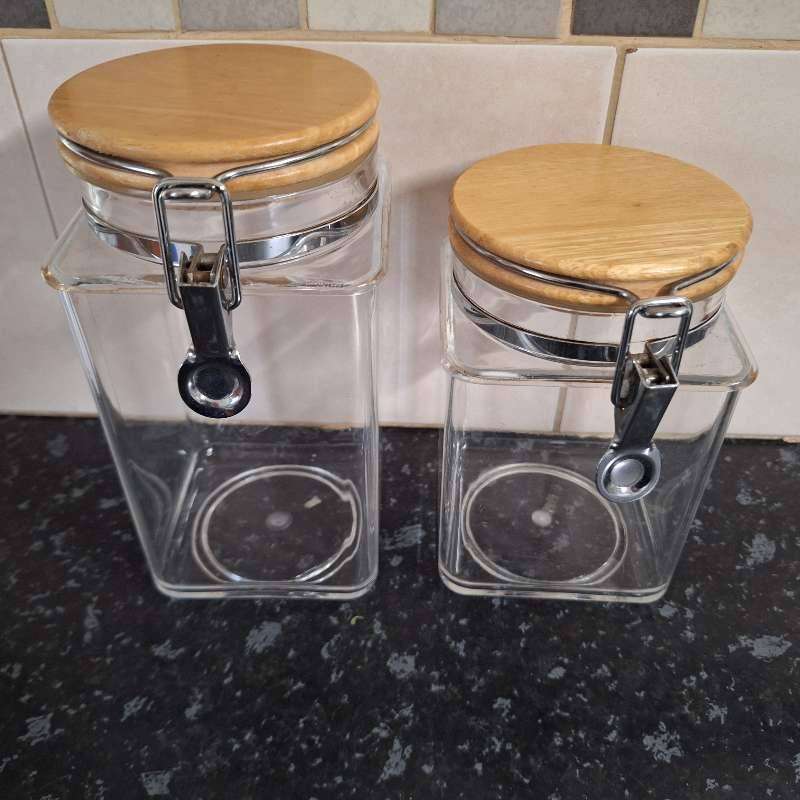 Set of 2 Square Acrylic Storage Canisters - Wood Lids