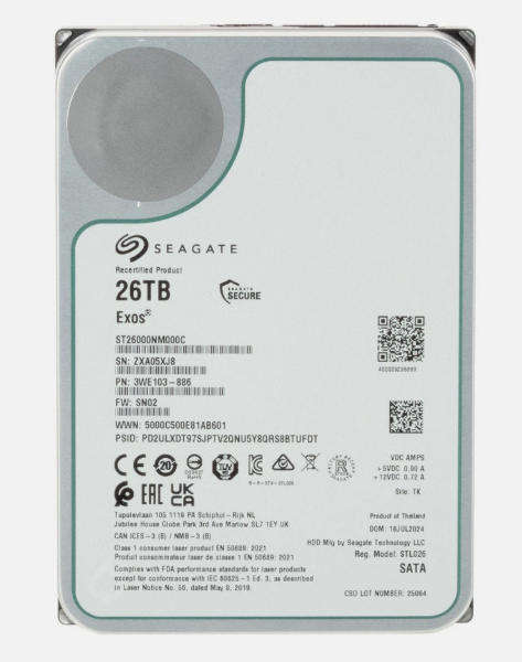 26TB Seagate Exos 3.5'' SATA 6Gb/s, 7200 RPM Hard Disk Drive (ST ReNew)