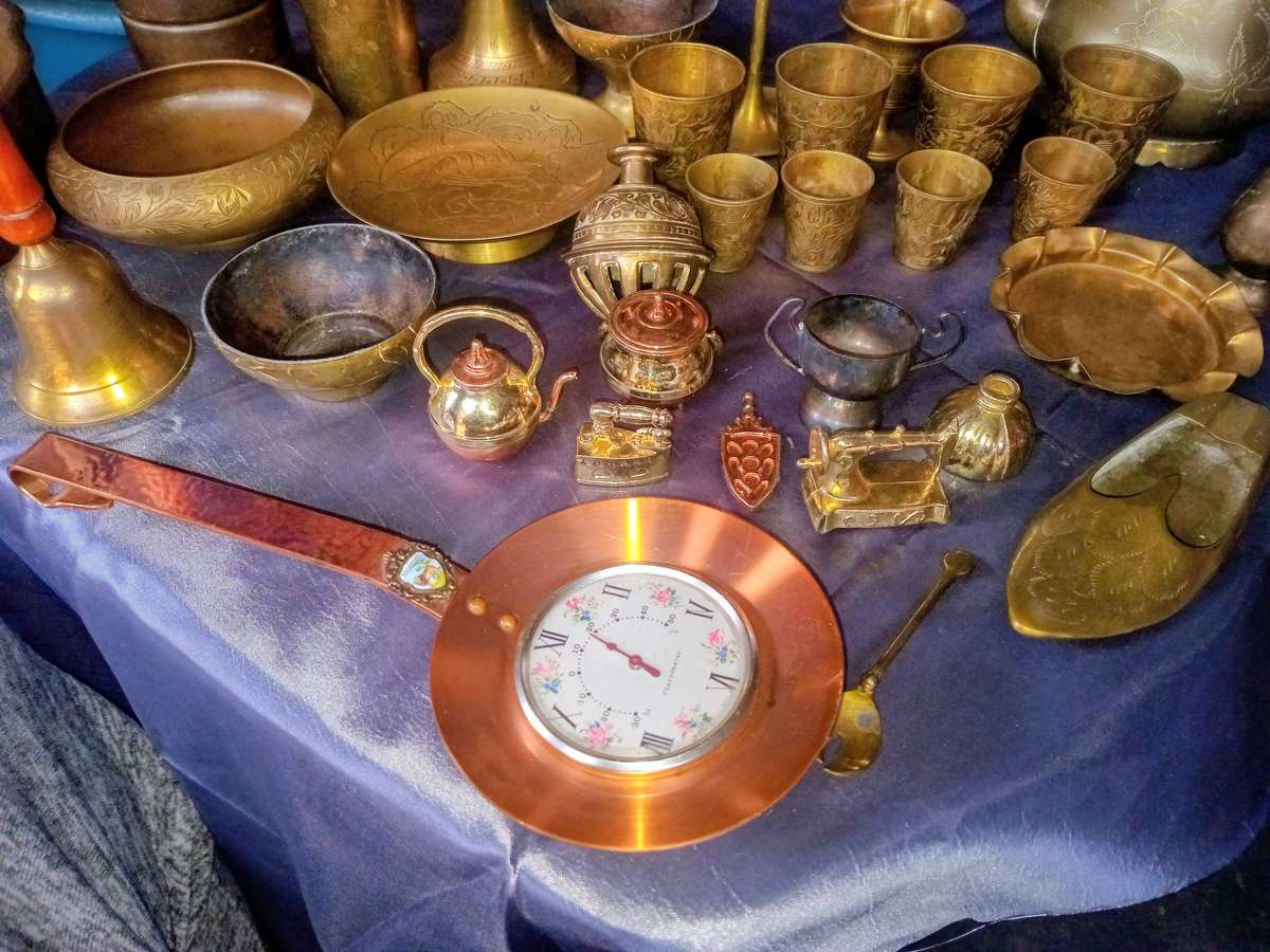 collection features various secondhand brass and copper ornamental items, often sold as job lots for