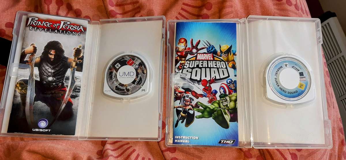 Two psp handheld games.Prince of Persia and Marvel superhero squad.