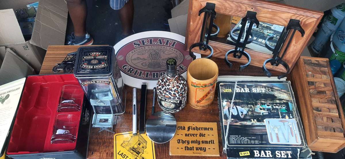 Collection of bar memorabilia,equipment and game.