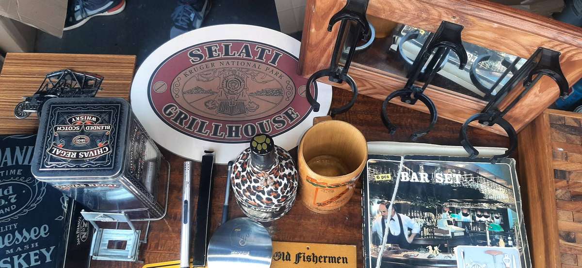 Collection of bar memorabilia,equipment and game.