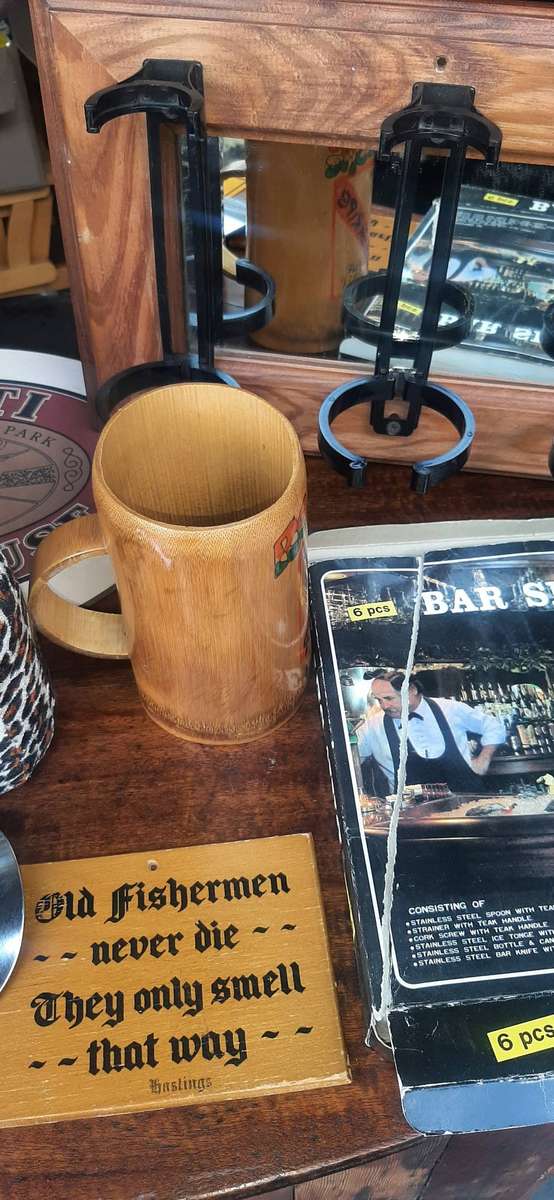 Collection of bar memorabilia,equipment and game.