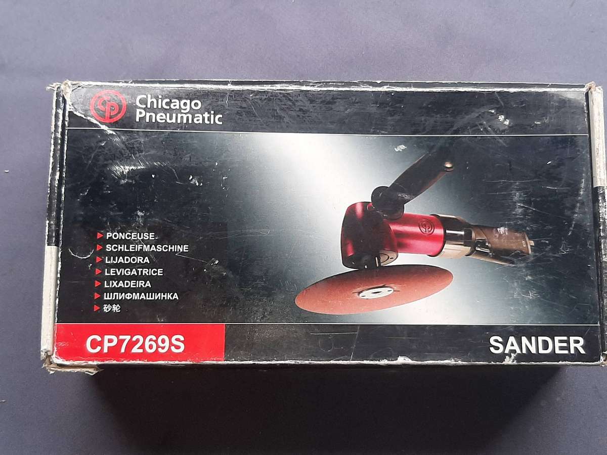 Chicago Pneumatic CP7269S 7-inch angle sander. It is also known as a rotary sander/polisher.