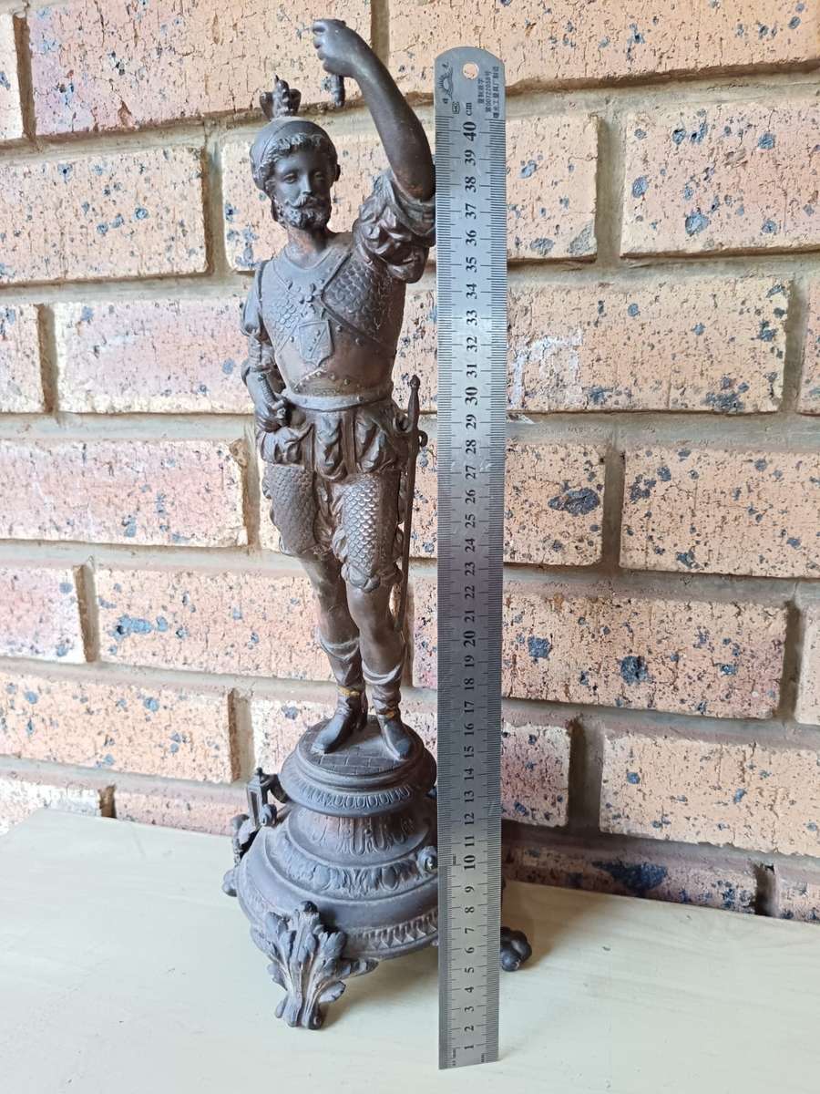 Antique victorian era Bronzed spelter medieval knight needs refurbishment