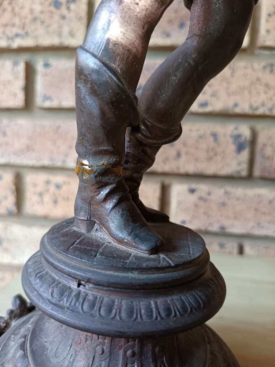 Antique victorian era Bronzed spelter medieval knight needs refurbishment