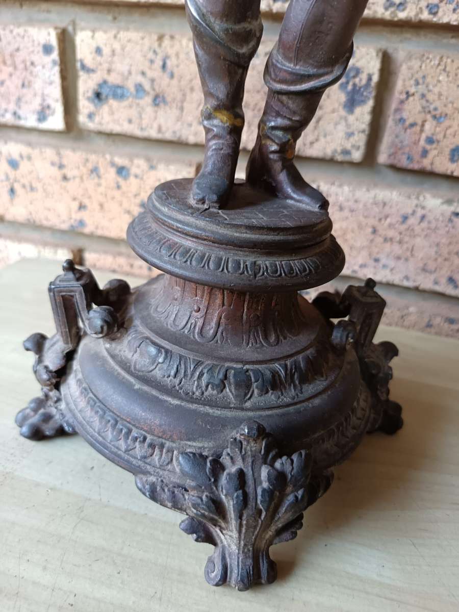 Antique victorian era Bronzed spelter medieval knight needs refurbishment