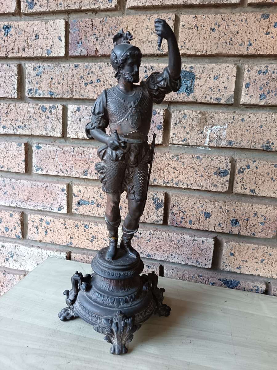 Antique victorian era Bronzed spelter medieval knight needs refurbishment