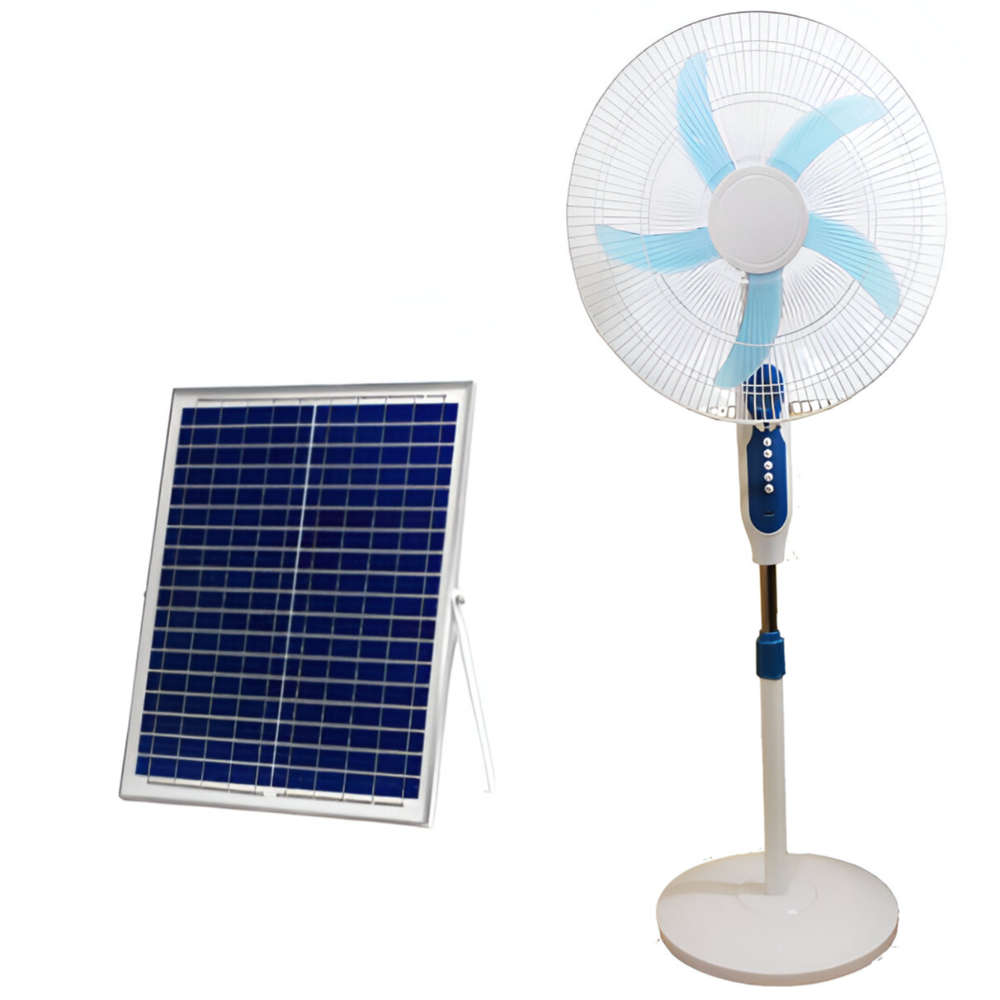 16-Inch Solar Rechargeable Standing Fan with Built-in LED Light